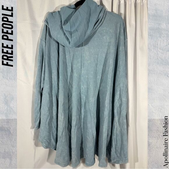 FREE PEOPLE EXTREME WASHED HOODIE IN COASTAL BLUE NWT Small - Picture 11 of 11